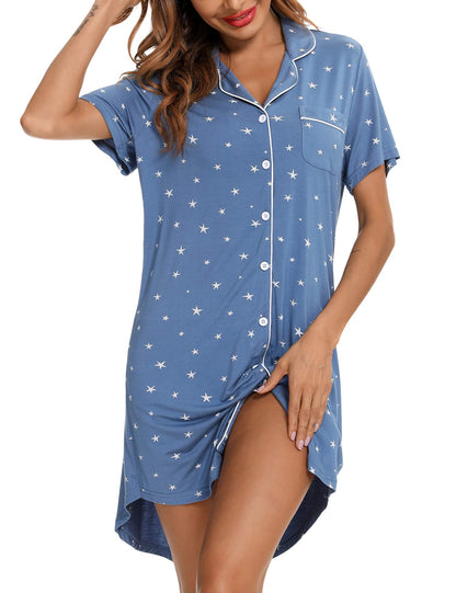 Senert Nightgowns for Women Button Down Sleeve Sleep Shirt Night Gowns