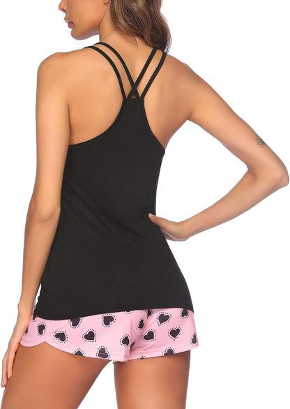 Ekouaer Womens Cami Pajama Set Sleeveless Racerback Tank Top Soft Sleepwear