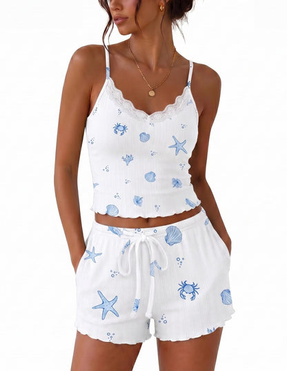 Ekouaer Womens Lace Cami Pajama Lingerie Sets 2 Piece Shorts with Pockets