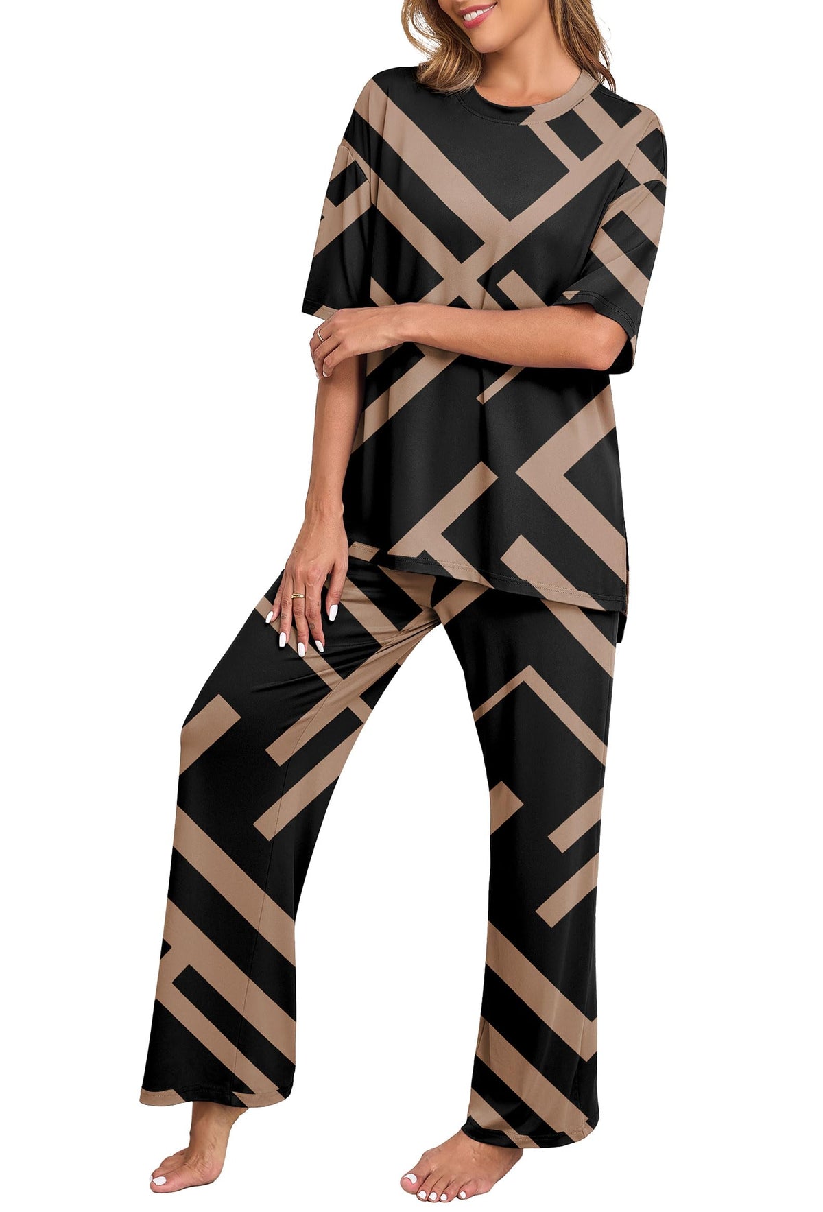 PrinStory Pajamas for Women Soft Pjs Lounge Set S-4XL