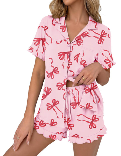Ekouaer Pajamas Set for Women Button Down Pjs Lounge Sets Ruffle Sleepwear