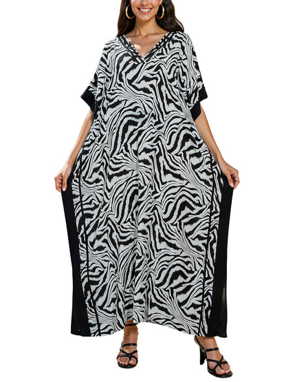 NFVNKJ Plus Size Mumu Dresses for Women - Boho Batwing Sleeve Caftan with Side Slits, Long Moo Moo Nightgown & Beach Cover Up