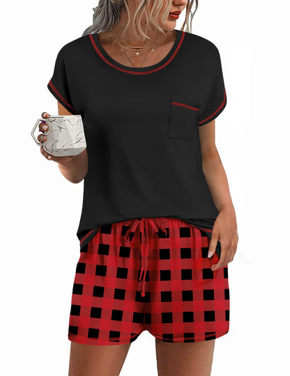 Ekouaer Womens Pajama Sets 2 Piece Pjs Short Sleeve Top and Shorts