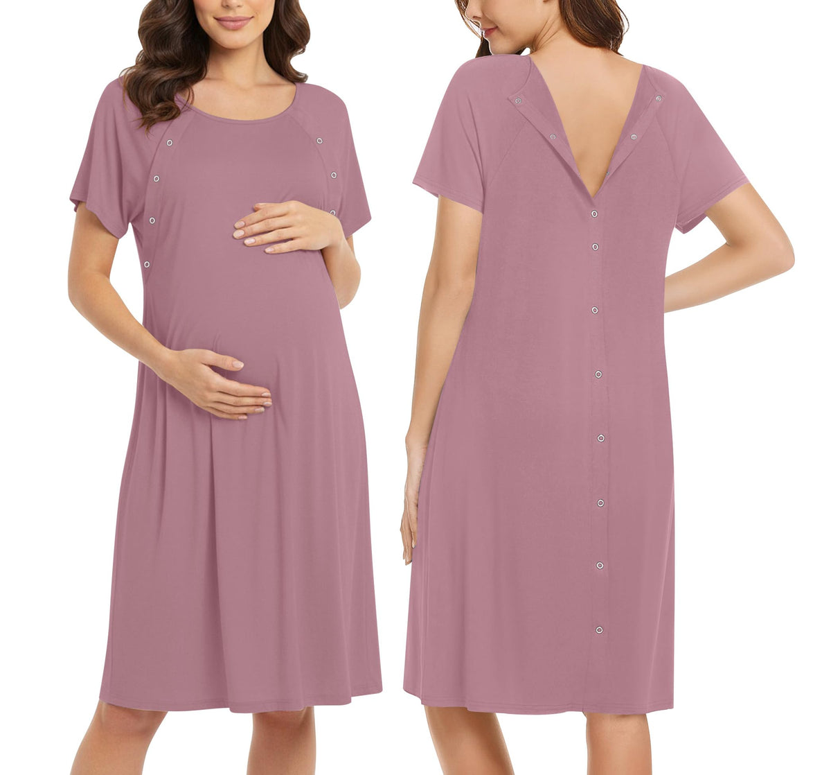 Ekouaer Women’s Nursing/Delivery/Labor/Hospital Nightdress Short Sleeve Maternity Nightgown with Button S-XXL
