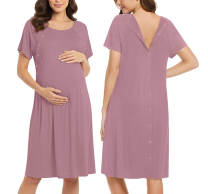 Ekouaer Women’s Nursing/Delivery/Labor/Hospital Nightdress Short Sleeve Maternity Nightgown with Button S-XXL