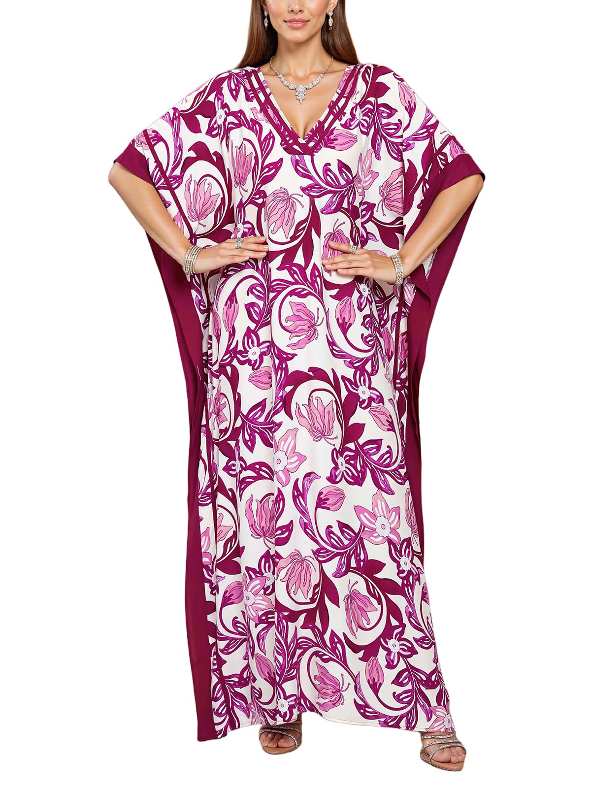 NFVNKJ Plus Size Mumu Dresses for Women - Boho Batwing Sleeve Caftan with Side Slits, Long Moo Moo Nightgown & Beach Cover Up