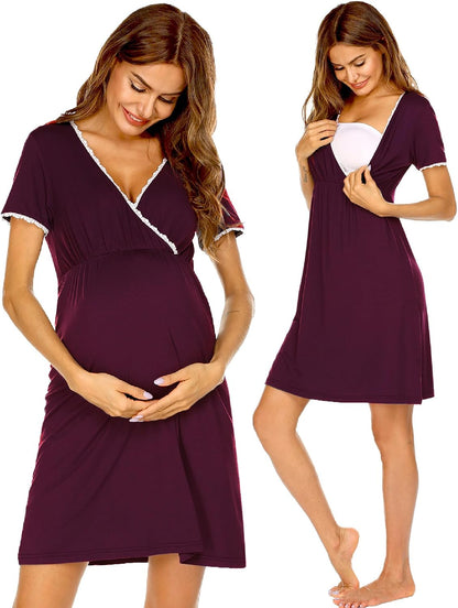 Ekouaer Nursing Nightgown Labor and Delivery Gown Dress Maternity Pajamas