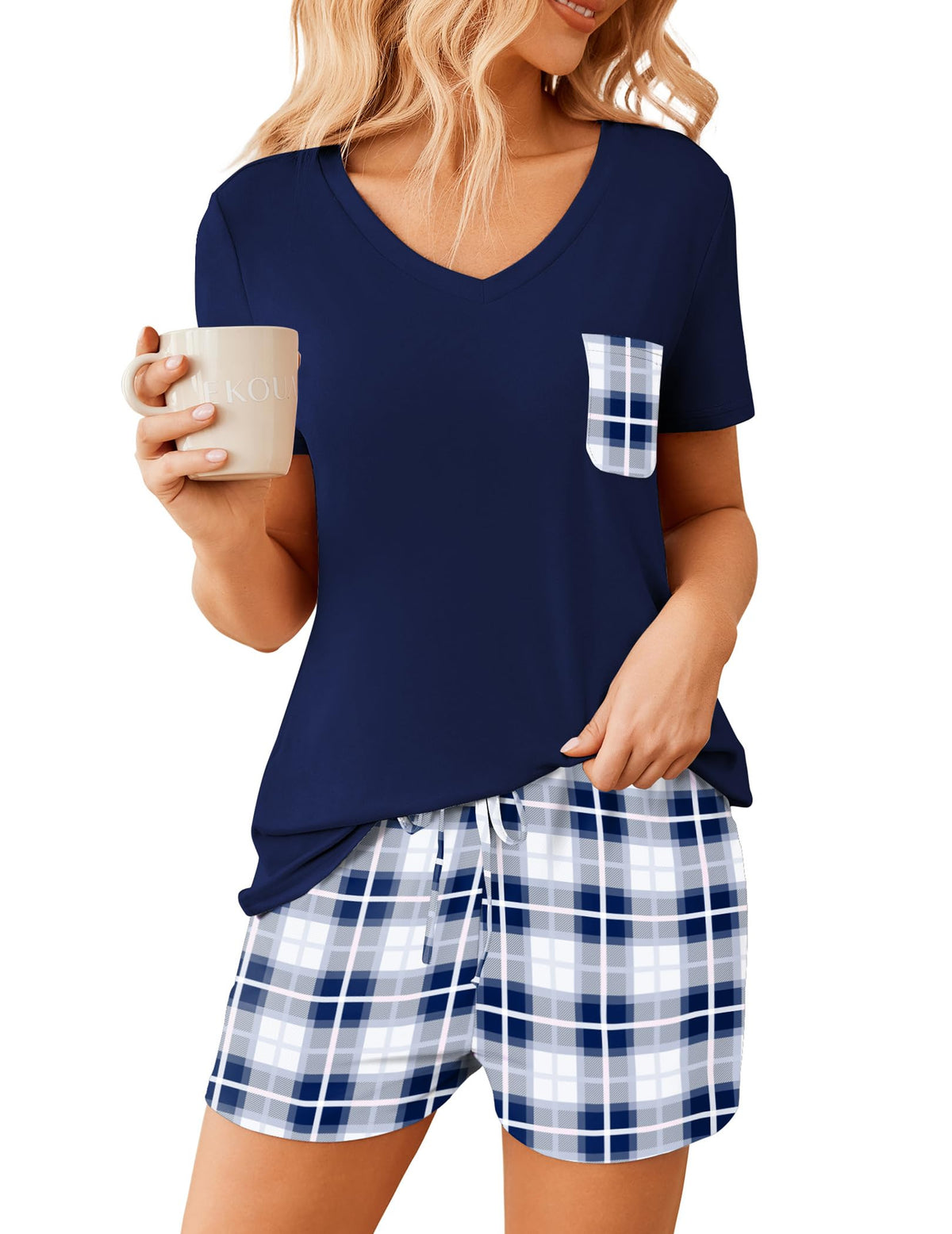 Ekouaer Womens Pajama Sets Shorts Soft 2 Piece Lounge Set with Chest Pocket