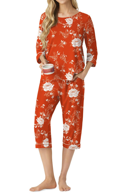 PrinStory Womens Pajama Sets Capri Pjs Soft Lounge Sets XS-4XL