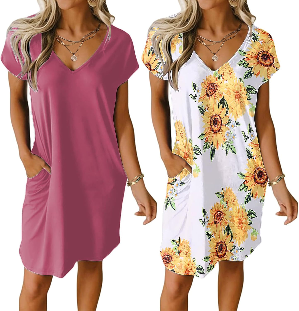 Ekouaer Womens 2 Pack Nightgown with Pockets Short Sleeve Night Shirts