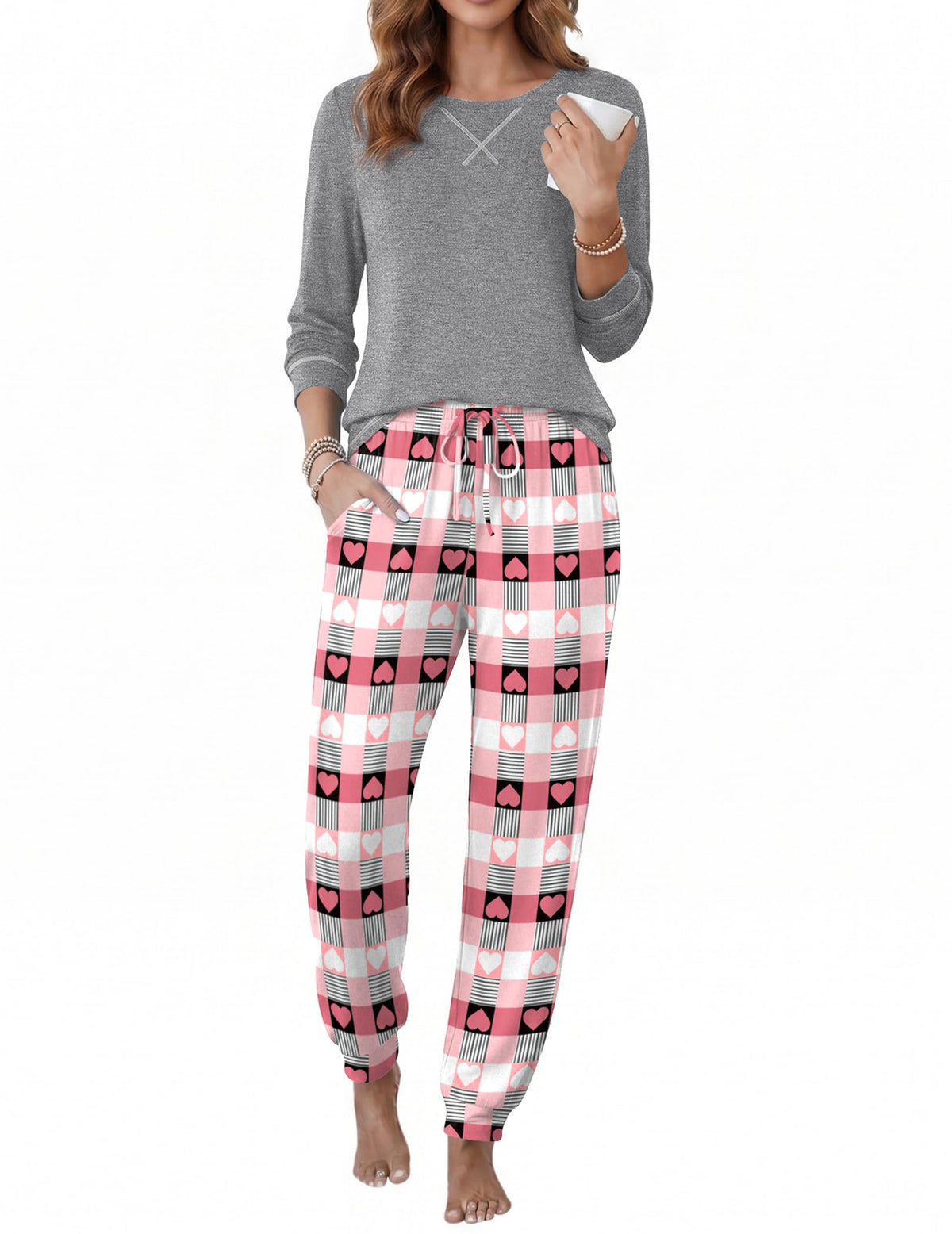 Ekouaer Pajamas for Women Set Long Sleeve Top and Jogger Pants Lounge Sets