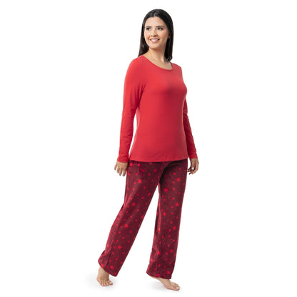 Fruit of the Loom Women's Sueded Jersey Crew Top and Fleece Pant Sleep Set
