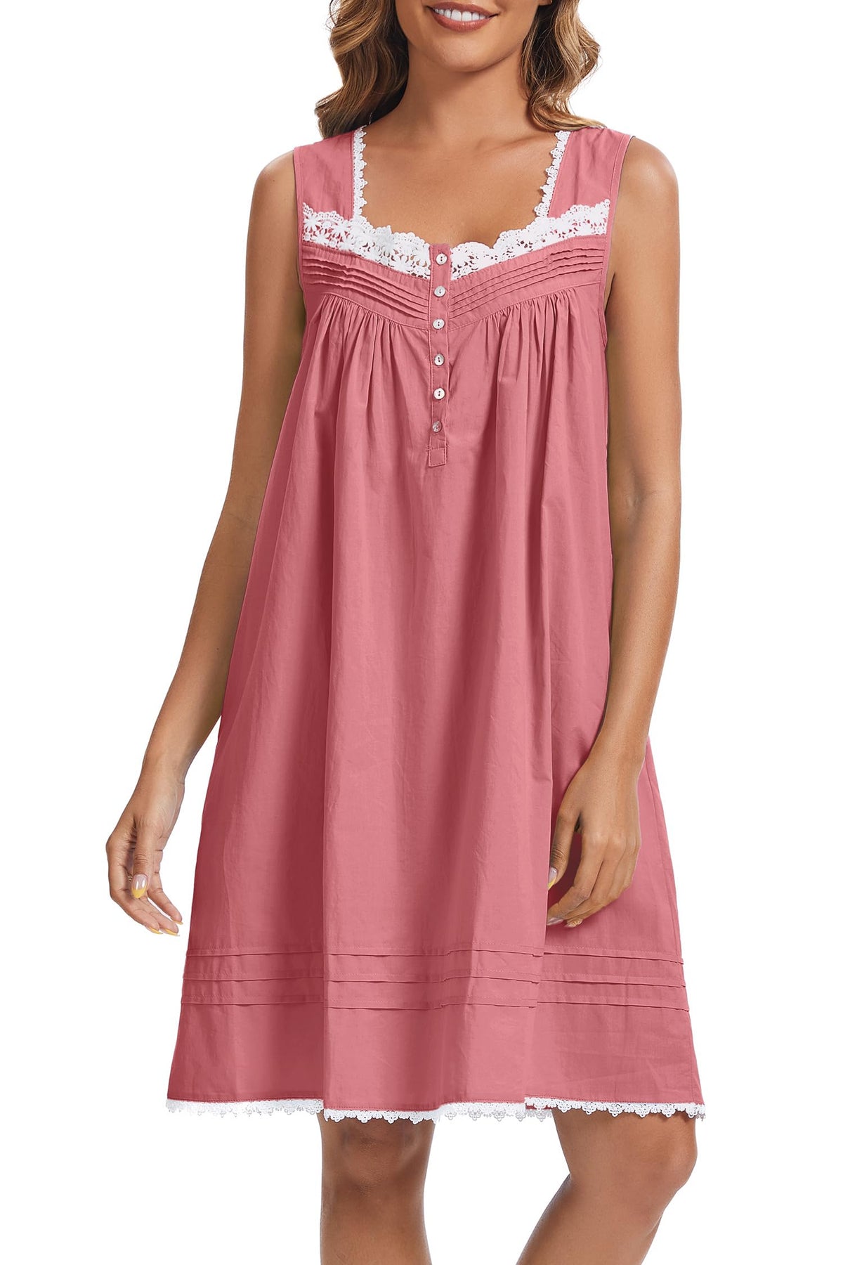 AVIIER 100% Cotton Nightgowns for Women Sleeveless Night Gown with Pockets