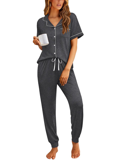 Ekouaer Women Pajama Set Short Sleeve Button Down Pjs with Jogger Pants