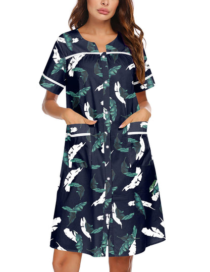 Ekouaer Nightgowns for Women House Dress with Pockets Snap Front House Coat