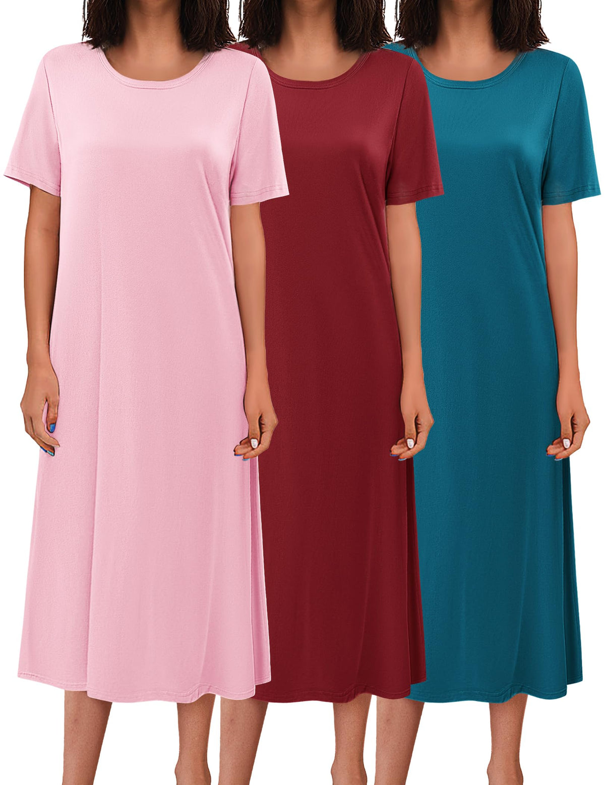Ekouaer 3 Pack Long Nightgowns for Women House Dress Plus Size Nightshirt