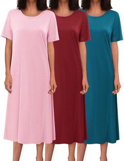 Ekouaer 3 Pack Long Nightgowns for Women House Dress Plus Size Nightshirt