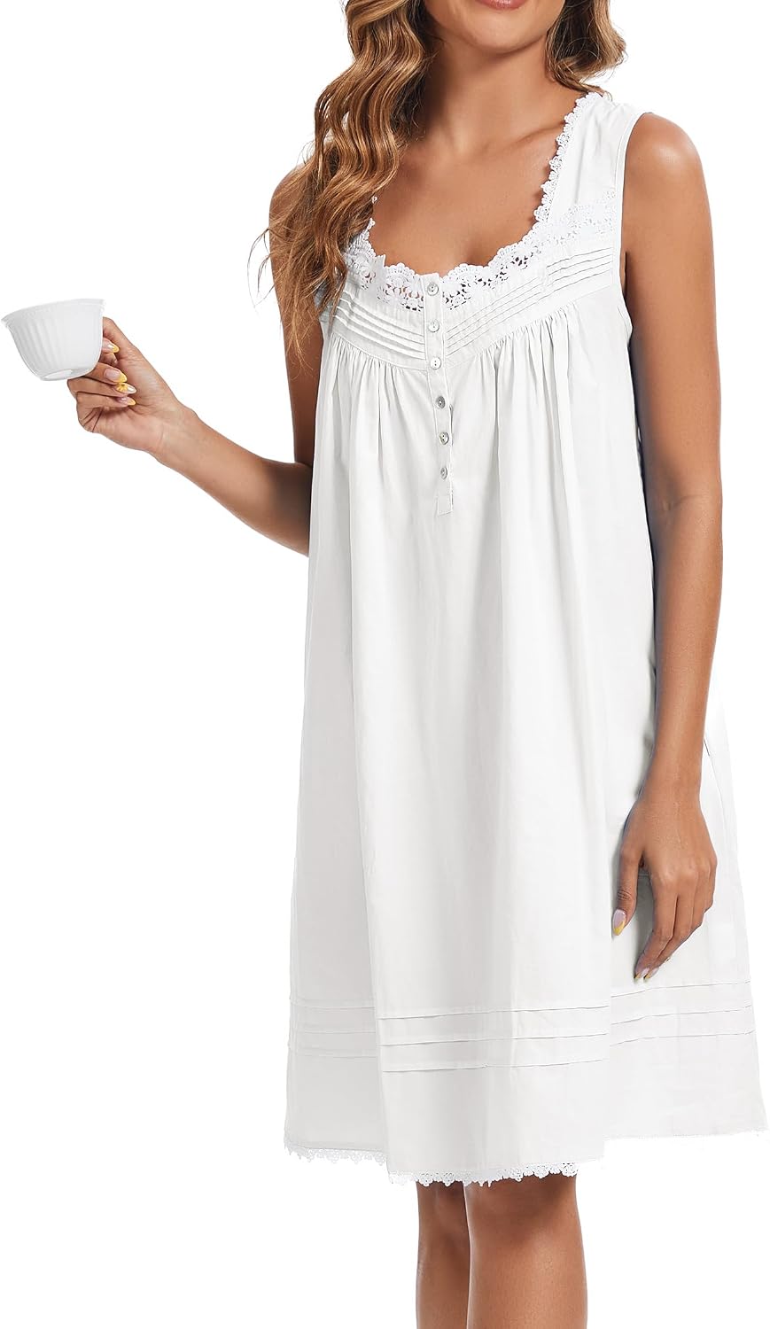 AVIIER 100% Cotton Nightgowns for Women Sleeveless Night Gown with Pockets