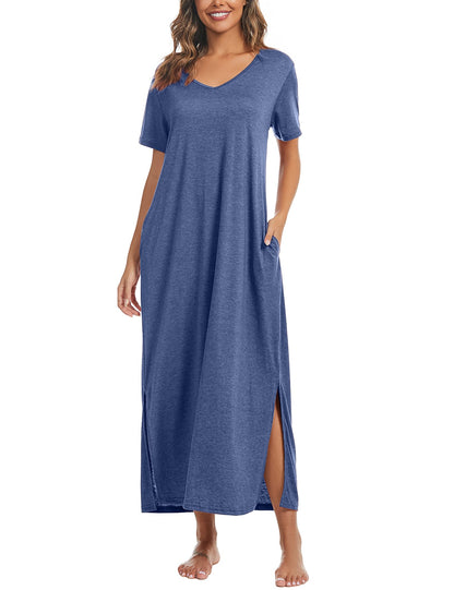 Marvmys Women Short Sleeve Nightgown Cotton Long Nightshirts with Pocket