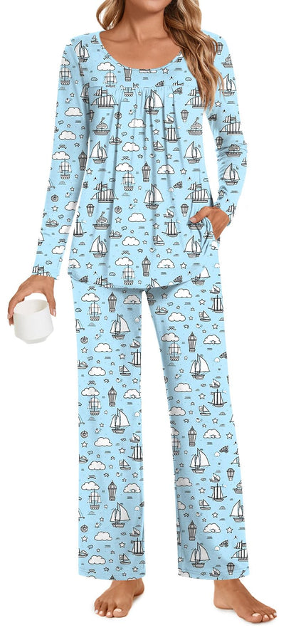 POPYOUNG Womens Pajama Set 2 Pieces Fall Pjs Comfy Sleepwear with Pockets
