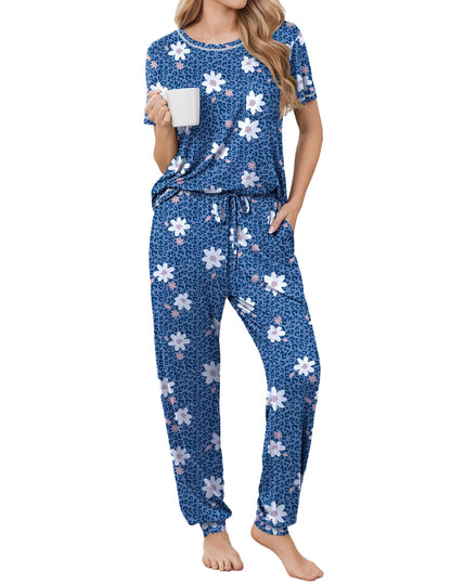 Ekouaer Womens Pajama Sets Short Sleeve Lounge Set 2 Piece Long Pants Pjs