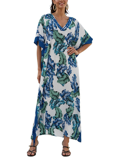 NFVNKJ Plus Size Mumu Dresses for Women - Boho Batwing Sleeve Caftan with Side Slits, Long Moo Moo Nightgown & Beach Cover Up