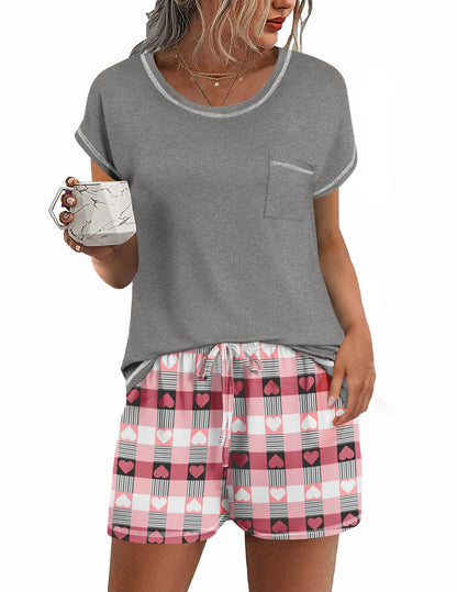 Ekouaer Womens Pajama Sets 2 Piece Pjs Short Sleeve Top and Shorts