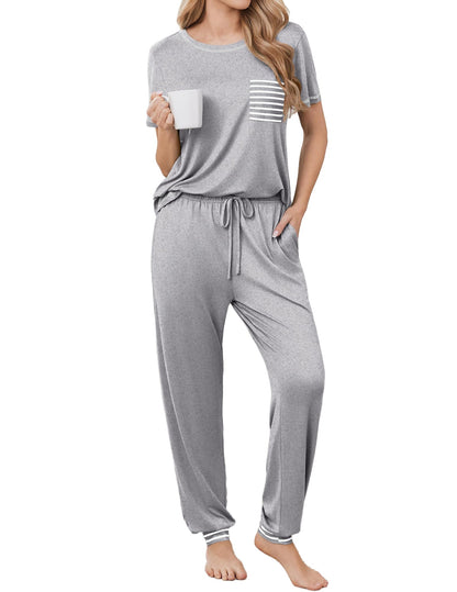 Ekouaer Womens Pajama Sets Short Sleeve Lounge Set 2 Piece Long Pants Pjs
