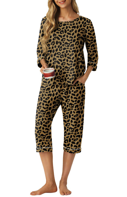 PrinStory Womens Pajama Sets Capri Pjs Soft Lounge Sets XS-4XL