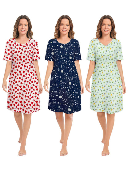 3 Pack Nightgowns for Women Summer Short Sleeve Night Gowns