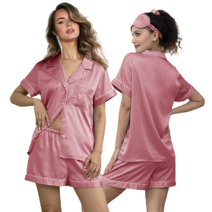 WJing Yi Jia 5Pcs Womens Soft Satin Pajama Set XS-4XL Button-Down Silk Pajamas Floral Sleepwear Bridal Pjs Lounge Pj Sets