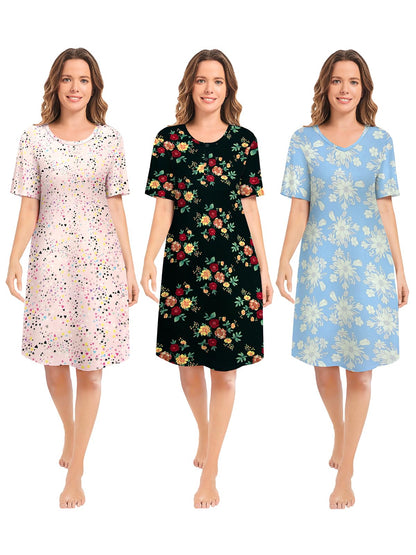 3 Pack Nightgowns for Women Summer Short Sleeve Night Gowns