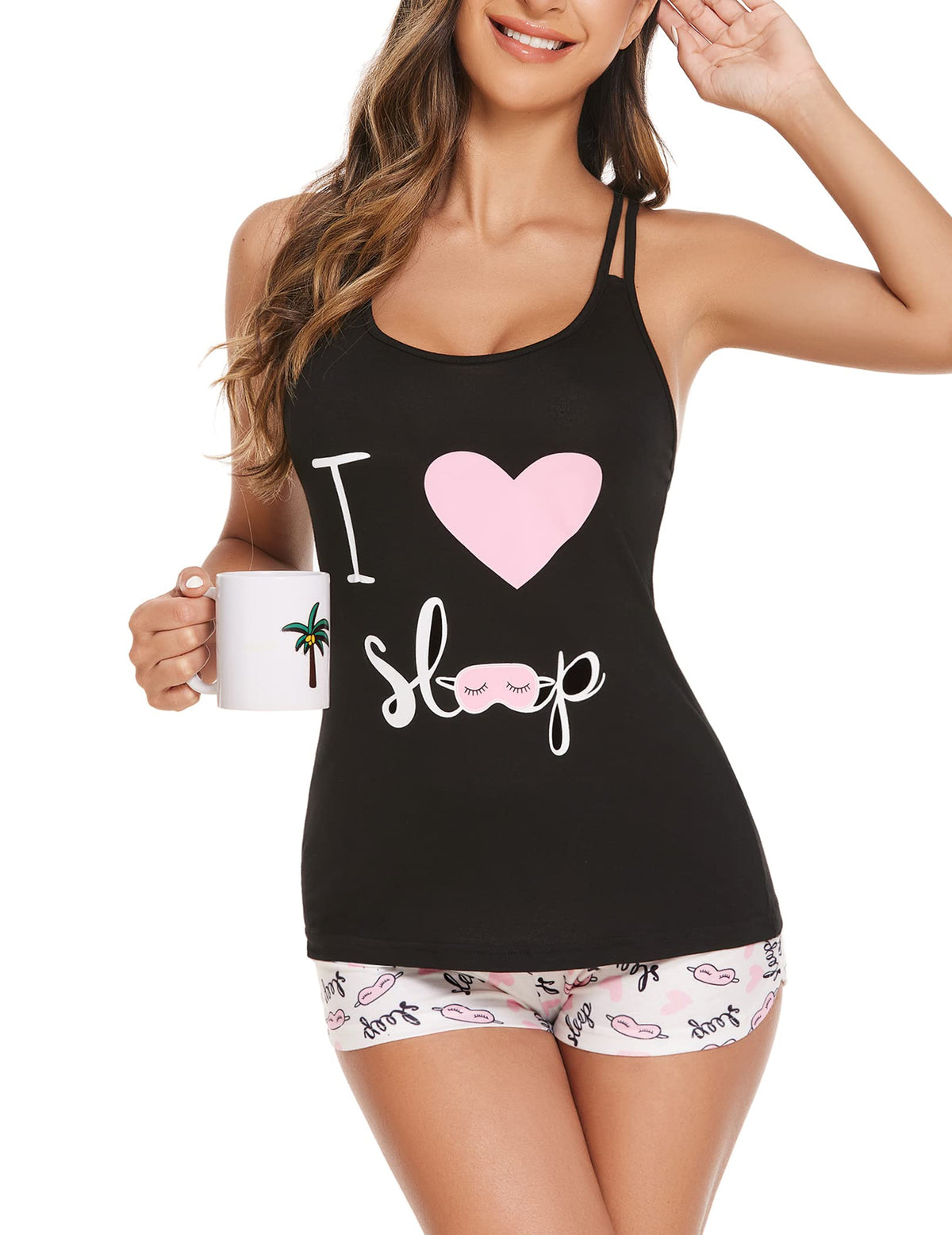 Ekouaer Womens Cami Pajama Set Sleeveless Racerback Tank Top Soft Sleepwear