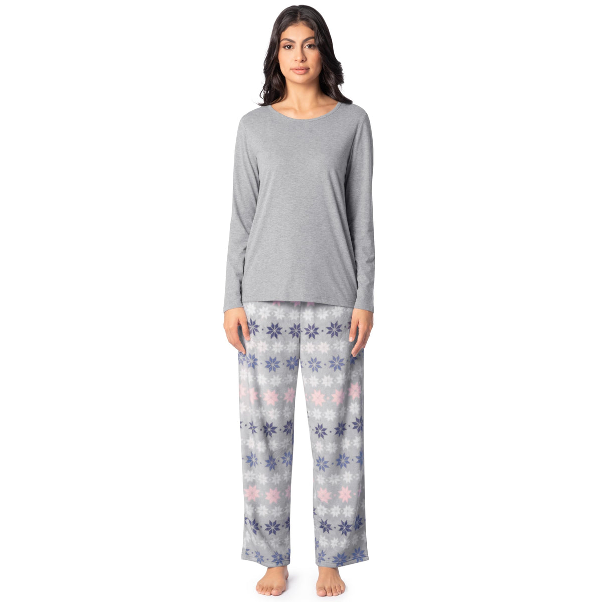 Fruit of the Loom Women's Sueded Jersey Crew Top and Fleece Pant Sleep Set