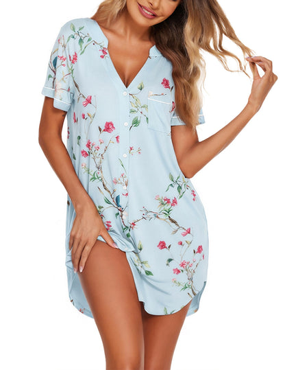 Ekouaer Nightgowns for Women Button Down Night Gown Short Sleeve Sleepshirt