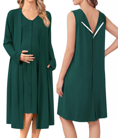 Ekouaer Labor and Delivery Gown and Robe Set for Hospital Nursing Nightgown