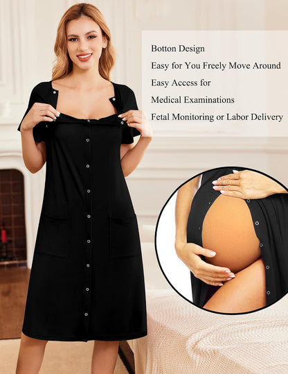 Ekouaer Labor Delivery Gown Nursing Braeastfeeding Dress Maternity Clothes