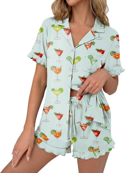 Ekouaer Pajamas Set for Women Button Down Pjs Lounge Sets Ruffle Sleepwear