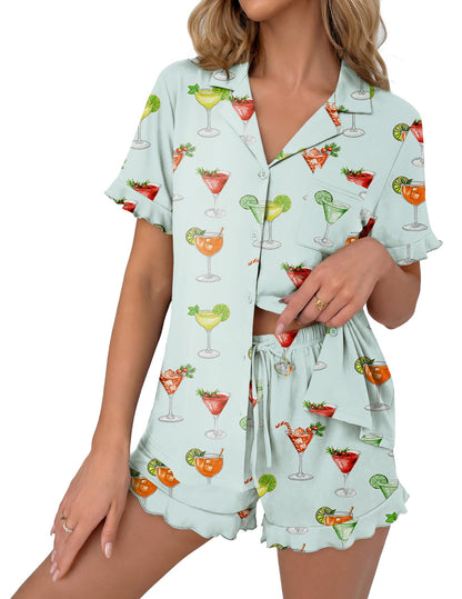 Ekouaer Pajamas Set for Women Button Down Pjs Lounge Sets Ruffle Sleepwear