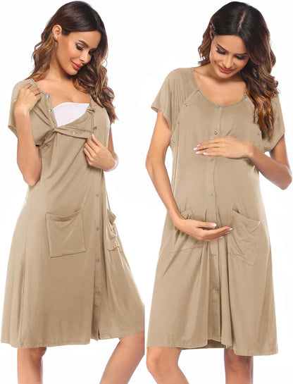 Ekouaer Labor Delivery Gown Nursing Braeastfeeding Dress Maternity Clothes