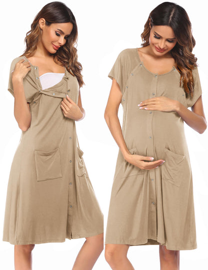 Ekouaer Labor Delivery Gown Nursing Braeastfeeding Dress Maternity Clothes