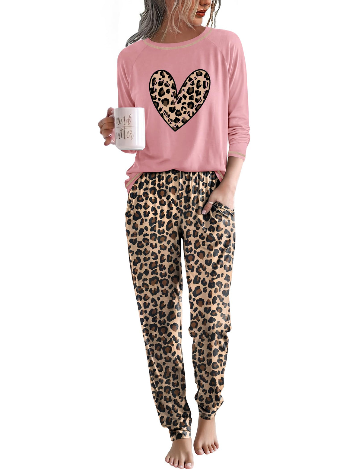 Ekouaer Women Pajama Sets Jogger Sleepwear Printed Lounge Set with Pockets