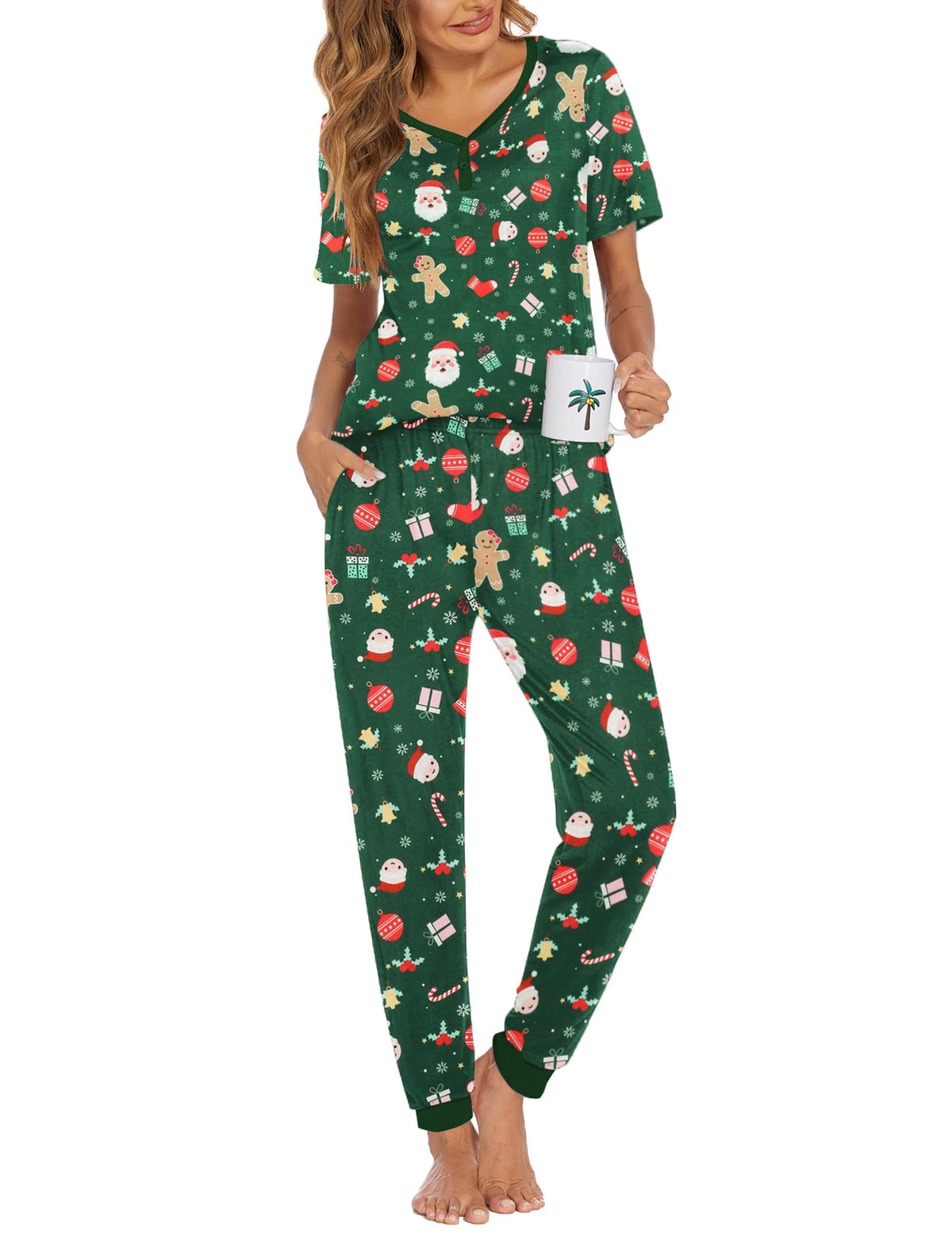 Ekouaer Pajamas for Women Set 2 Piece Short Sleeve Fall Pjs with Pockets