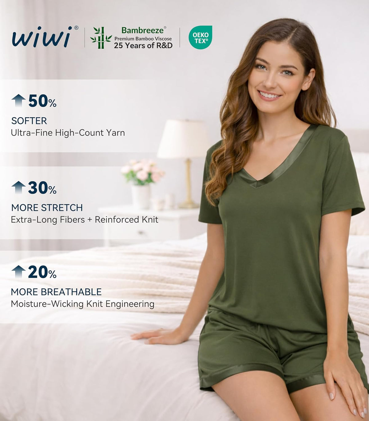 WiWi Bamboo Viscose Womens Pajamas Cooling Sleepwear for Hot Flashes S-4X