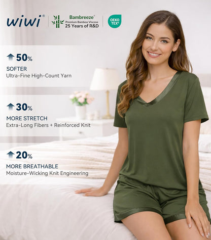 WiWi Bamboo Viscose Womens Pajamas Cooling Sleepwear for Hot Flashes S-4X