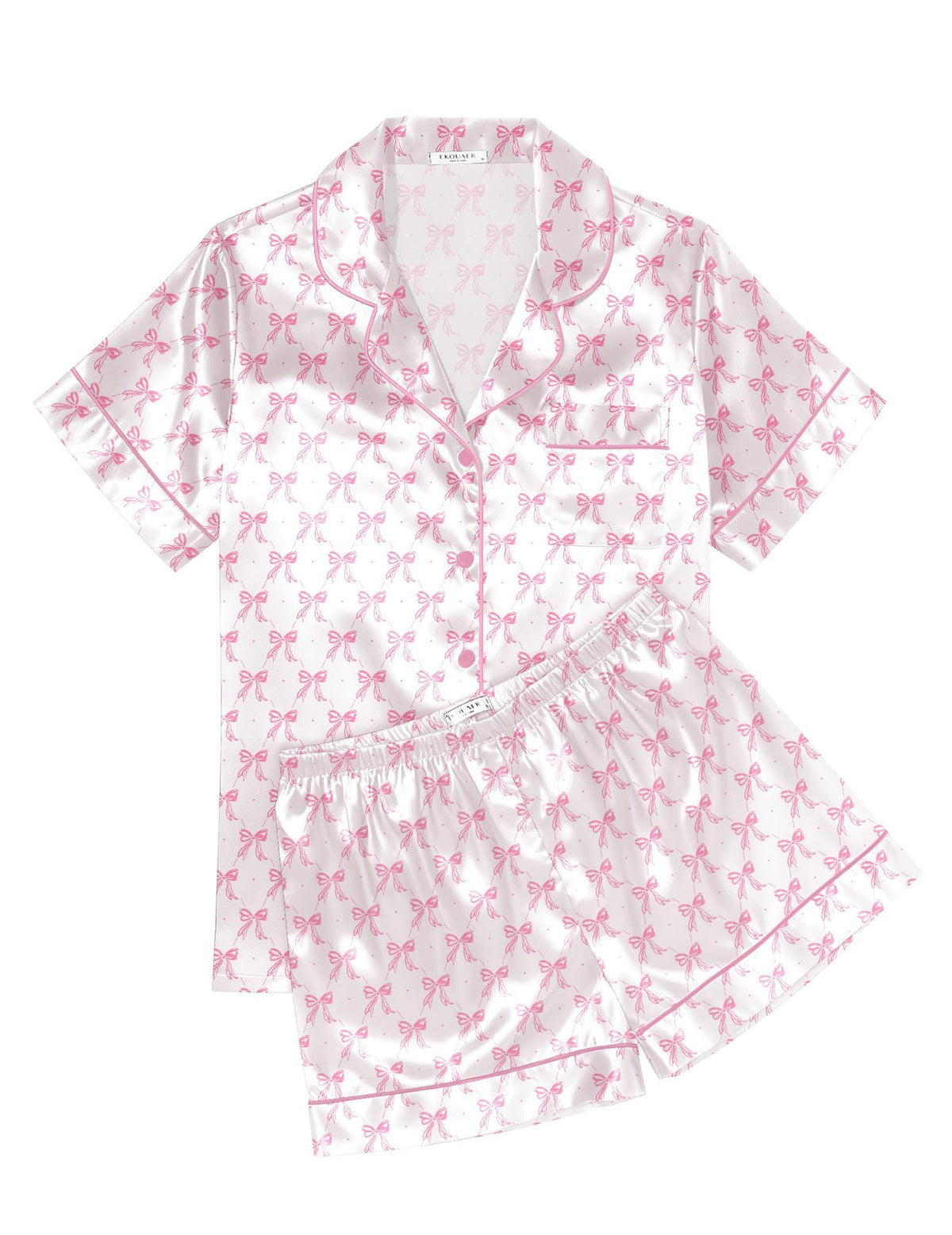Ekouaer Womens Silk Satin Pajama Sets Soft Short Sleeve Button Up Sleepwear