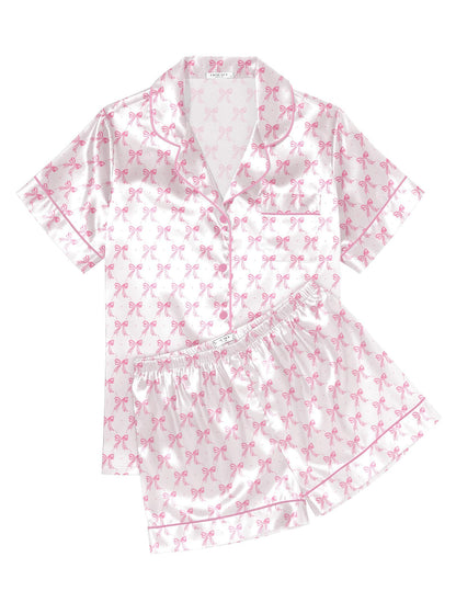 Ekouaer Womens Silk Satin Pajama Sets Soft Short Sleeve Button Up Sleepwear