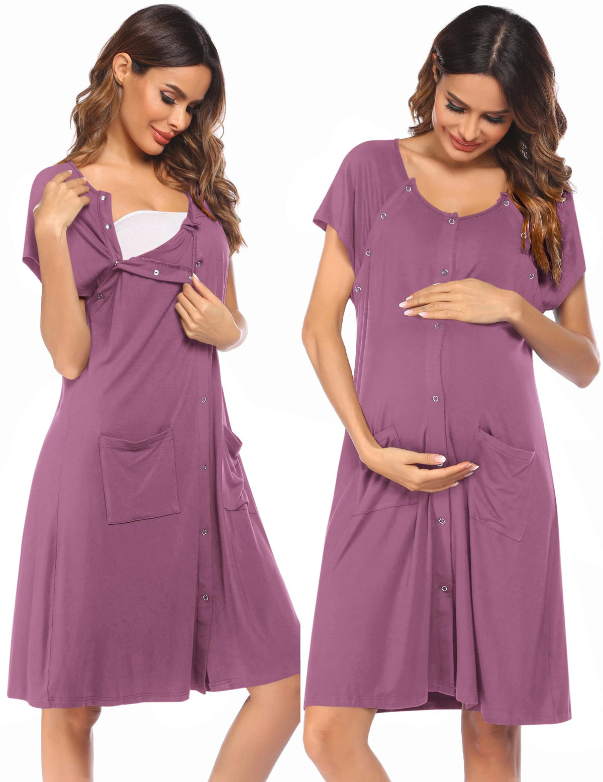 Ekouaer Labor Delivery Gown Nursing Braeastfeeding Dress Maternity Clothes