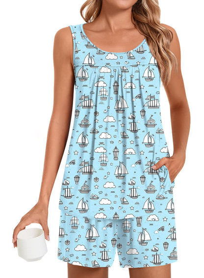 POPYOUNG Pajama Set for Women Summer 2 Piece Lounge Shorts Sets Sleepwear
