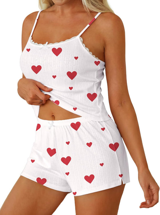 Ekouaer Women Pajama Sets 2 Piece Cami Sleepwear Lace Sexy Lingerie Cute Pj